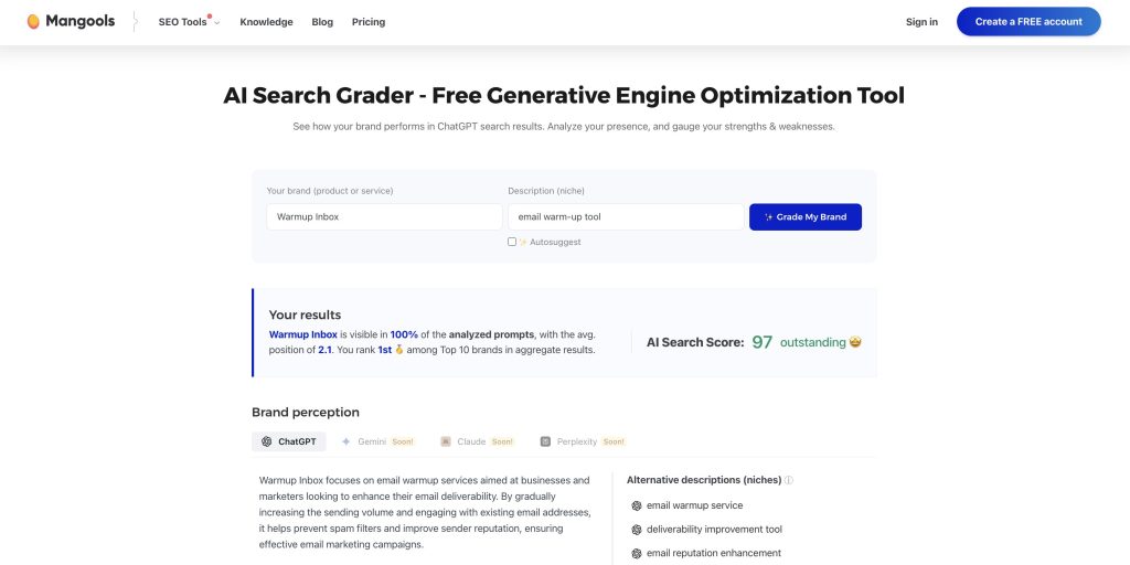 Mangools AI Search Grader Screenshot