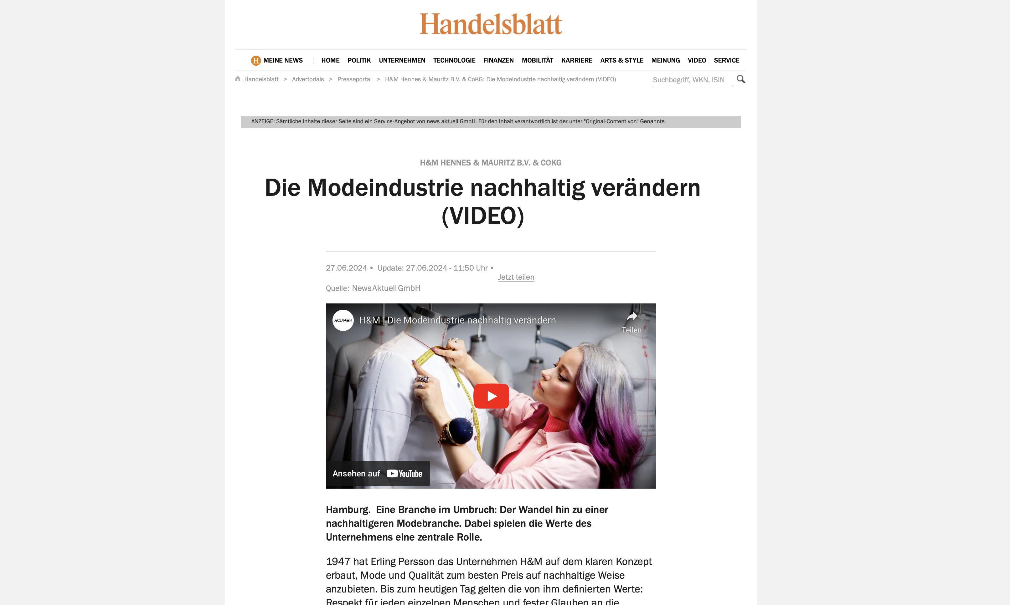 Handelsblatt Advertorial Beispiel